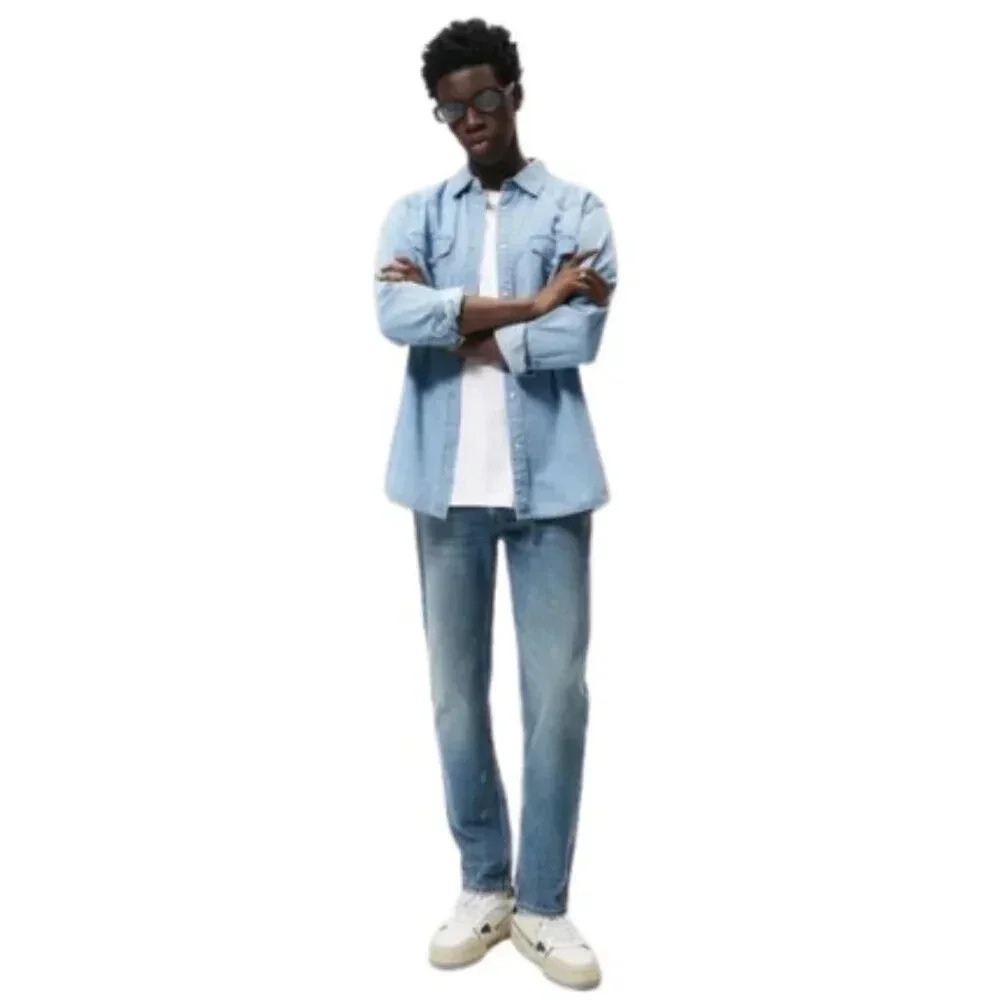 Zara Mens  36 Medium Wash Distressed Relaxed Button Fly Jeans